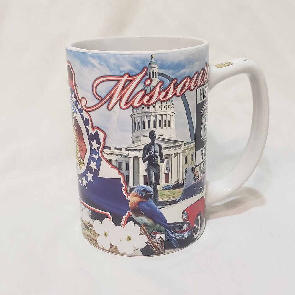 Missouri State Capital Ferry Donkeys Coffee Mug 15 oz Cup Gateway Arch Bird